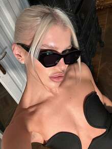 1副不规则形状大框女士时尚眼镜复古个性化茶色眼镜夏季度假沙滩配饰 - 黑色 - 查看 4