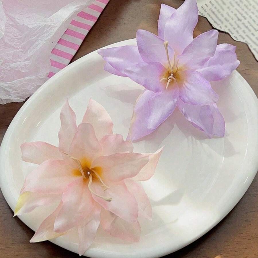 2 件波西米亚风格大号人造花发夹，优雅海滩度假侧刘海装饰发饰爪夹发夹发夹，夏季配饰，旅行