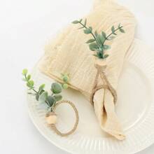 12/6pcs, From Christmas, Festival Gifts, For Daily Life National Day Of Saudi Arabia Napkin Rings Set Of 6 Rustic Eucalyptus Wooden Napkin Rings Boho Leaf Wood Bead Farmhouse Spring Fall Napkin Ring Holder For Family Dining Banquet Wedding Christmas Easter Holiday Table Decor