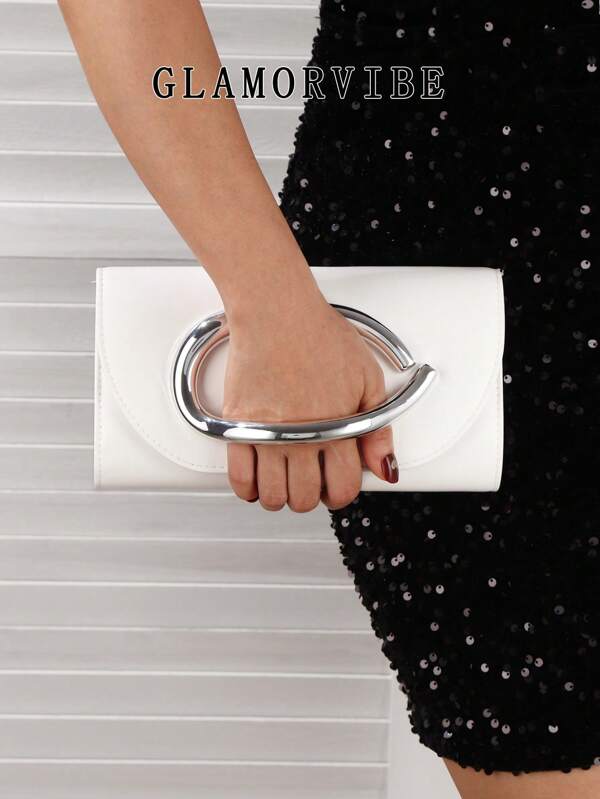 زنقة من الجلد الأبيض الناعم 1قطعة، حقيبة مسائية أنيقة للمرأة، مزينة بمقبض من الأكريليك اللامع، قابلة للفك والتعليق بسلسلة معدنية على الكتف والجسم، خفيفة الوزن وقابلة للحمل، مناسبة للحفلات والأعراس وحفلات التخرج والنوادي الليلية وهدية عيد الحب والعطلات