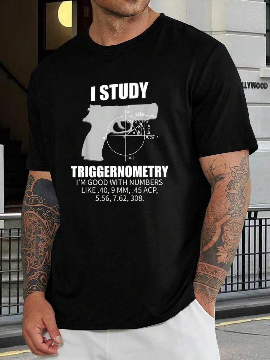 Camiseta divertida de amante de la trigonometría - Camiseta de tirador matemático friki - Camiseta de manga corta para hombres - Negro - Ver 1