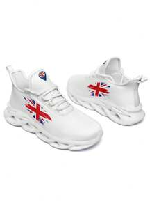 UK Style Women's Blade Sole Outdoor Running Shoes With Breathable & Lightweight Mesh Upper, Shock Absorption, Cushioned Sole And British Flag Print