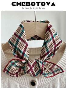 1条女士真丝围巾，小巧精致，碎花图案密集装饰，复古发带款式，适合搭配连衣裙