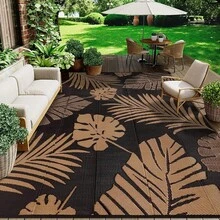 Outdoor Rug 245x305cm Extra Large Garden Rug Waterproof Plastic Straw Garden Mat Carpet UV Resistant Reversible Camping Rugs Balcony Deck Backyard Porch Beach BBQ - Black - View 6