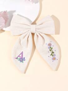 1 Stück beige Haarbögen für Frauen und Mädchen, Buchstabe A Stickerei, Klammern mit lila Blume, Stoff Bogen, elegante Haarbögen-Clips, Hochzeit Urlaub Bögen Haarspangen, Damenschmuck