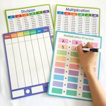 4pcs/Set Math Multiplication Division Chart For Kids Double Side Multiplication Table /Multiplication Practice Manipulatives Chart Kid Quick Calculation Math Training Whiteboard Home School Teaching Tools,Homeschool,Classroom,Multiplication