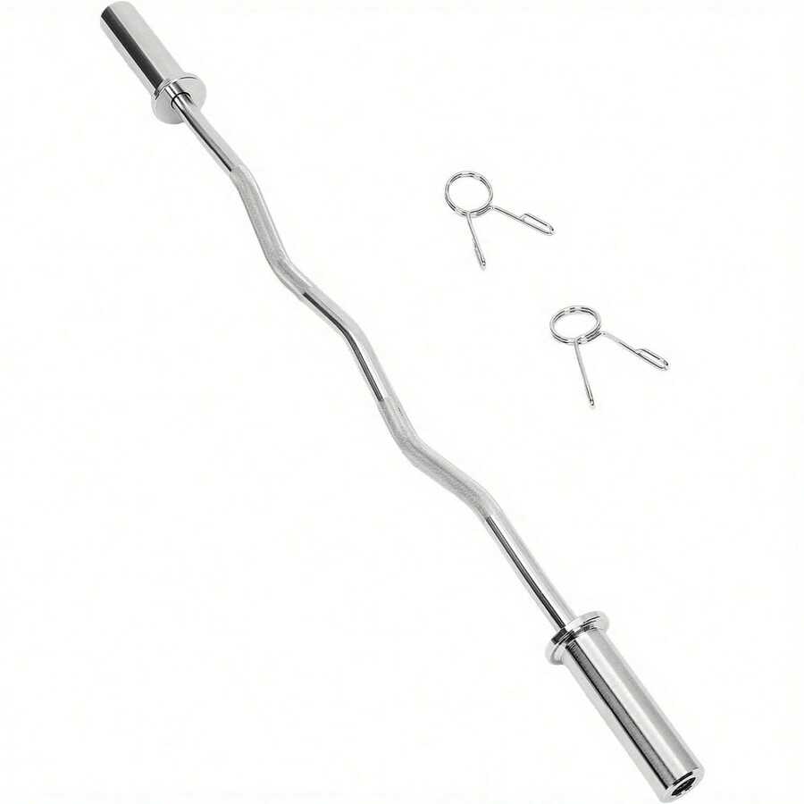 EZ Bar, EZ Curl Bar 4ft, Barbell Bar, Barbell Weight Bar With 2 Spring Clips - Style2 - View 1