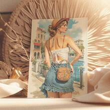 1 Pc Canvas Painting,Woman, Straw Hat, Backless Top, Denim Skirt, Cross - Body Bag, Waterfront, Buildings, Illustration Lily Flower, Art Nouveau, Wall Art, Framed Painting, Interior Decor, Armchair, Floor Rug,Wood Framed Painting (1) Thickness 2.5 Cm/ 1 Inch-Home Decoration For All Occasions,Ideal New Year, Valentine's Day,Thanksgiving,Easter,Christmas Gift,Room Decoration Aesthetic,Wall Decoration Art,Perfect Gift,Autumn And Winter Wall Decoration,Living Room Decoration, Bedroom Decoration, Kitchen Decoration, Entry Decoration, Bathroom Decoration, Direct Wall Painting, High Quality Wall Painting Poster,Modern Home Decoration Stretched And Framed Ready To Hang - Mint Blue - View 8