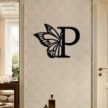 Butterfly Monogram Metal Sign, Metal Wall Art, Letter Wall Decor, Wedding Backdrop, DIY Gift, Home Decor-Metal Signs Print On Demand-- Friendly, Made From  Materials-Metal Signs For Home-Storefront Decor - Black - View 3