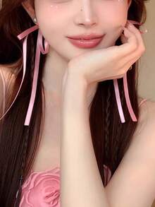 1 对芭蕾舞风格丝带蝴蝶结流苏珍珠耳钉，适合女士佩戴，精致的仙女般的珠宝，适合夏季 - 蝴蝶結 - 查看 6