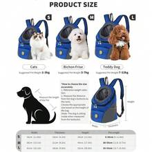 Rucsac pentru transportul câinilor, rucsac respirabil pentru câini cu bretele reglabile, buzunare laterale, rucsacuri pentru capul afară al câinelui cu curea, transport față și spate pentru căței pentru câini mici și pisici cu curea pentru călătorii, drumeții, ciclism, utilizare în aer liber - Albastru - Vizualizare 3