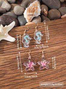 1 Pair Of Luminous Earrings With Ocean Creatures Design - Sea Horse, Crab, Turtle, Starfish For Beach Party & Music Festival