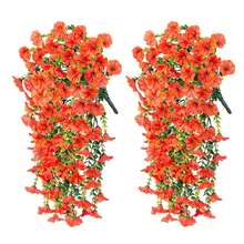 2 uds. De flores artificiales colgantes de gloria de la mañana, flores falsas para exteriores, hogar, jardín, plantas de Petunias colgantes de pared, decoración de boda - Blanco-2 piezas - Ver 7
