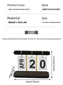 1pc Wooden Desktop Perpetual Calendar - Metal & Wooden Month/Date Display, Golden Finish, Reusable, Suitable For Teacher/Student Office Decor - Classroom Supplies, Farmhouse Decor, Teacher's Day Gift, Desktop Organizer, Retro Office Accessory, Vintage Calendar, Study Planner - Multicolor - View 11