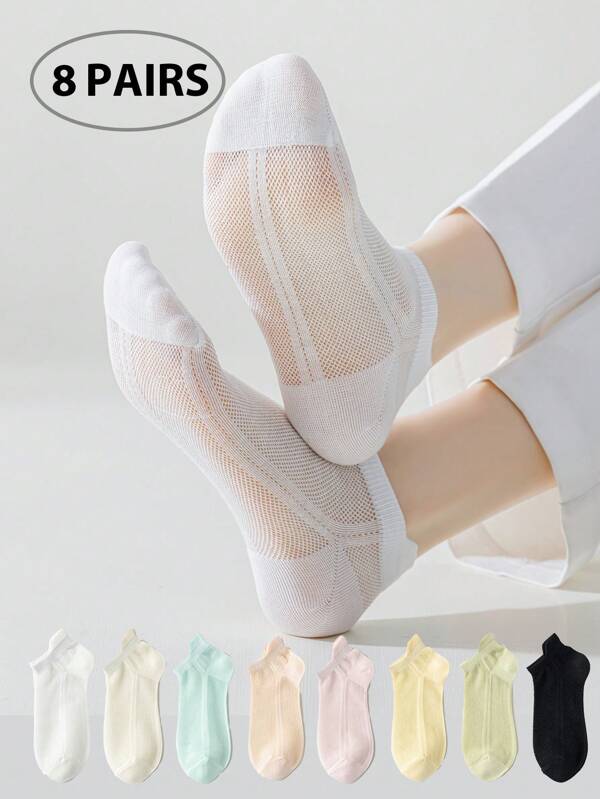 Meias femininas de cor sólida 5/8 pares, minimalistas e confortáveis, meias brancas casuais e versáteis para o dia a dia