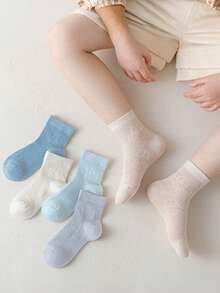 5 Pairs Children Solid Color Cartoon Car Pattern Mesh Breathable Crew Socks For Boys & Girls, Casual Daily Wear - Multicolor - View 3