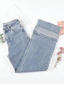 HIMARRI Jeans Ajustados de Alta Elasticidad para Mujer, Mezcla de Rayón, Pantalones de Denim de Pierna Recta y Cintura Media, Color Sólido, con Cierre de Cremallera y Bolsillos, para Estilo Urbano Todo-Tiempo - Gris - Ver 4
