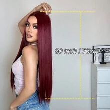 30-Inch Burgundy Straight Synthetic Wig - Heat Resistant, Silky Smooth Middle Part For Women, Versatile Styling, Rose Net Cap, Perfect For Everyday Glamour, Wig Accessories - 彩色 - 查看 4