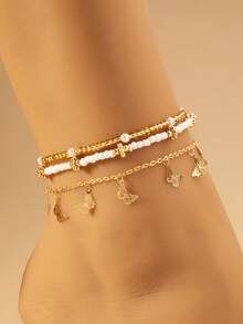 3 件套波西米亚风格串珠、贝壳和海星脚链套装，适合女士，适合海滩、度假、派对佩戴 - 五葉草 - 查看 5