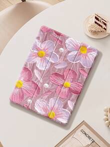 Funda para iPad (A16) compatible con iPad de 11.ª generación de 11 pulgadas de 2025, para funda de iPad de 10.ª generación de 10.9 pulgadas de 2022 con soporte para lápiz, cubierta protectora plegable de tres paneles, activación/desactivación automática, regalo lindo para vuelta al colegio, San Valentín, días festivos, con base de gasa y estampado de flores de aceite