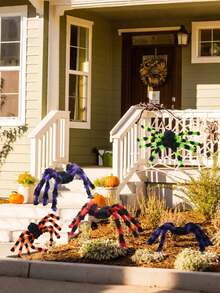 1pc 29.53in Halloween Spider, Red-Eyed Giant Spider,Giant Plush Spider Halloween Decoration, Colorful Furry Terrifying Halloween Spider Decorations Huge Terrifying Halloween Props, Realistic Furry Spider Sets Realistic Giant Scary Spider Props Decoration Halloween Spider Horror Fake,Party Prop, Outdoor Hanging Fake Spider Fall Autumn,Christmas - Multicolor - View 5
