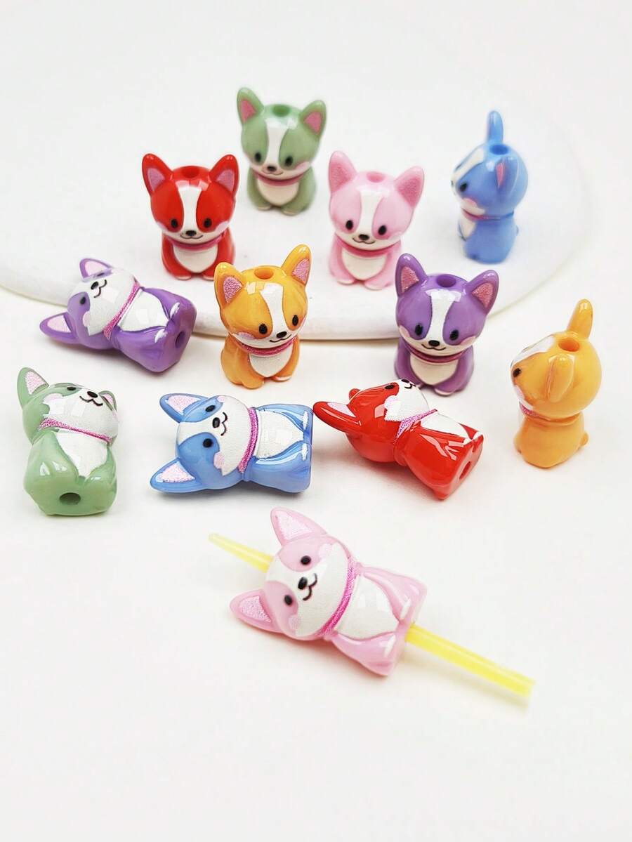 10pcs Cute Colorful Dog/Corgi Beads, DIY Jewelry Making & Decorative Beads For Earrings, Bracelets, Necklaces, Keychains, Phone Chains - Puppy Beads - View 1