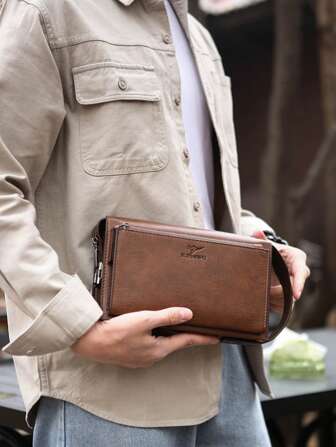 Plus Size Men's Long Leather Clutch Wallet, Travel Passport Business Phone Holder, Credit Card Slot, Password Lock Handbag, Casual Style