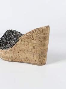 女士时尚厚底坡跟水钻拖鞋凉鞋 - 黑色 - 查看 5