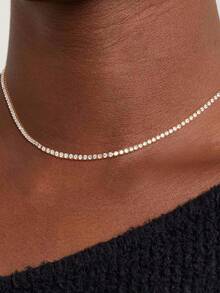 1 chiếc vòng cổ tennis nữ, mặt dây chuyền tennis Cubic Zirconia mạ vàng 14K, phù hợp làm trang sức hàng ngày của phụ nữ - Nhiều màu - Xem 3