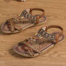 Women Sandals Blossom Print Elastic Sandals Soft Bottom Walking Shoes - nâu sẫm - Xem 3