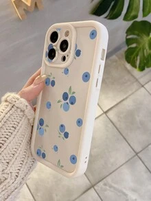1pc Blueberry Pattern Camera Protection Thick Shock-Proof Milky White Phone Case Compatible With IPhone 11 Pro Max/12 Pro Max/13 Pro Max/14 Pro Max/15 Pro Max/16 Plus/16 Pro Max, 16E, Galaxy A55/A15/S24 Ultra, Redmi, OPPO/Realme, VIVO, Infinix, Honor, MOTO, One Plus Waterproof Anti-Fall Scratch Resistant - White - View 2