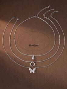 3 chiếc đồng & pha lê Zirconia hình giọt nước thanh lịch, bướm, dây chuyền mặt tròn, thiết kế cao cấp đa năng cho xương đòn nữ, quà tặng trang trí - Bạc - Xem 5