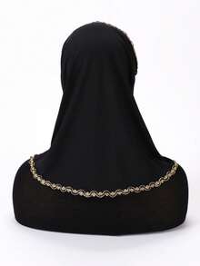 Khăn trùm đầu viền vàng thanh lịch, khăn trùm đầu chống gió thời trang, lý tưởng để đi chơi và làm đẹp cho vẻ ngoài của bạn, băng đô cho abaya hàng ngày dưới mũ, mạng che mặt cho phụ nữ - màu đen - Xem 4
