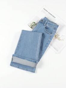 HIMARRI Jeans Acampanados de Cintura Alta para Mujer - Denim Lavado Azul Claro, Pantalones Casuales Ajustados con Botóns, Diseño Elegante y Cómodo para Todas las Estaciones, Lavables en Máquina - Celeste - Ver 8