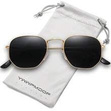 Gafas de sol polarizadas para mujer, gafas de sol de espejo planas hexagonales cuadradas de moda con protección - A33-plata/verde claro - Ver 6