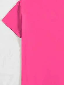 Camiseta Casual de Mujer con Estampado de Leopardo y Gráfico de Corazón & Línea  Semi-Transparente de Cuello Redondo, Manga Corta, Transpirable para Verano, Lavable a Máquina, Material Semitransparente - Rosa Fucsia - Ver 4