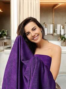 TOALLA DE BAÑO 100% ALGODÓN MEXICANO (Gruesa) ABSORBENTE  70m X 135cm, la cenefa puede variar - Morado - Ver 3