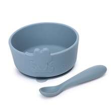 2 pezzi Set di stoviglie per l'alimentazione del bambino, ciotola in silicone con ventosa, cucchiaio per il cibo per bambini, set per cibo per bambini a tema coccodrillo