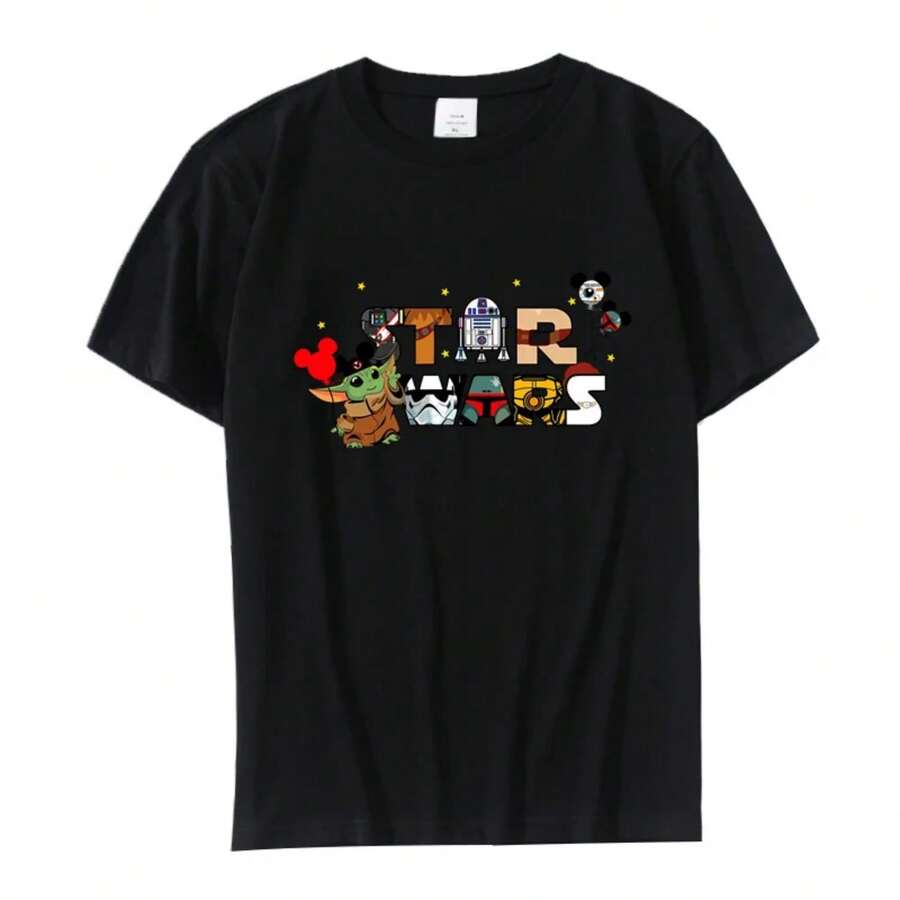 Mandalorian Girlfriend Ladies T-Shirt Couple Pattern Girlfriend Cotton Casual Sports High Street Streetwear - 黑色 - 查看 1