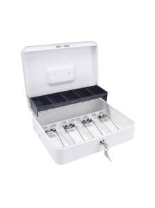 Iron Cash Box With Spring-Loaded Bill Clips, 5 Compartment Cantilever Coin Tray, Durable Mechanical Lock, And Convenient Stainless Handle - Security Cash Register Box With Key Lock,Back To School,School Supplies