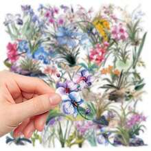 50pcs Orchid Flower Sticker Set For Decorating Luggage, Graffiti, Skateboards, Helmets, Laptops, Phone Cases, Self-Adhesive PET Stickers School Supplies,Back To School