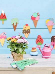 8/16pcs Creative Ice Cream Shaped Handmade Painted Wooden Pieces, For Crafts Centerpieces Holiday Hanging Decorations, Suitable For DIY Crafts, Art Projects And Jewelry Making, For Wedding Birthday, Mother's Day, Summer Decorating, Graduation Season - Beige - View 4
