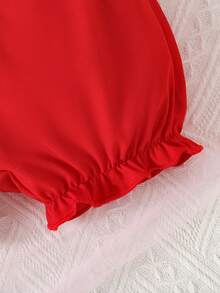 Baby Girls Valentine's Day Sunflower Bow Criss-Cross Strap Romper + Hat - Red - View 6