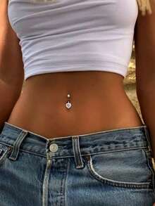 FOREVER QUEEN 1 件 925 纯银心形锆石肚脐环，肚脐环，弧形杠铃穿孔，精致肚脐环，水晶肚脐环