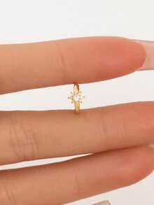 1pc 925 Sterling Silver Small Star Ear Cuff Earring, Golden Octagonal Star Celestial Ear Cuff Earring, Suitable For Women's Daily Wear (Sold Individually, Not A Pair) - Single Diamond Eight-pointed Star Earrings - View 4