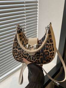 时尚豹纹包，PU斜挎包，俏皮肩带，拉链开合，轻巧设计，适合女性 - 湿擦清洁，适合购物和外出