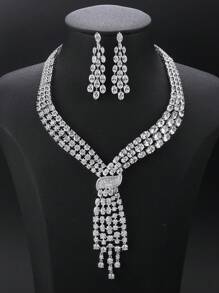 3 Stücke/Set Luxus Kubikzirconia Schmuck Halskette & Ohrringe, modische personalisierte Halskette zum Abendkleid, Valentinstag, Feiertagsgeschenk