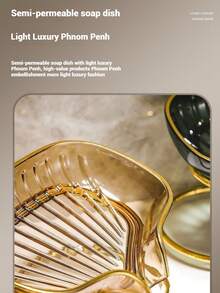 Light Luxury Elegant Green And Gold Soap Dish With Metal Frame - Rectangular Plastic Soap Dish For Bathroom Storage, Stylish Design Bathroom Accessories Bathroom Organizer Back To School - Multicolor - View 6