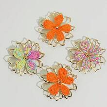 两件套彩色/橙色花卉衬衫纽扣套，女士袖扣，适合日常穿着、节日和商务场合，手工制作，无需缝纫，只需3秒即可佩戴，是理想的情人节礼物。 - 花 - 查看 2