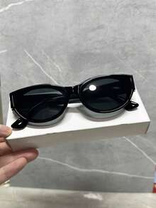 一副女士休闲复古猫眼棕黑色时尚眼镜，适合日常通勤、夏季海滩、街头摄影、打造校园风，方形镜框 - 茶框茶片 - 查看 13